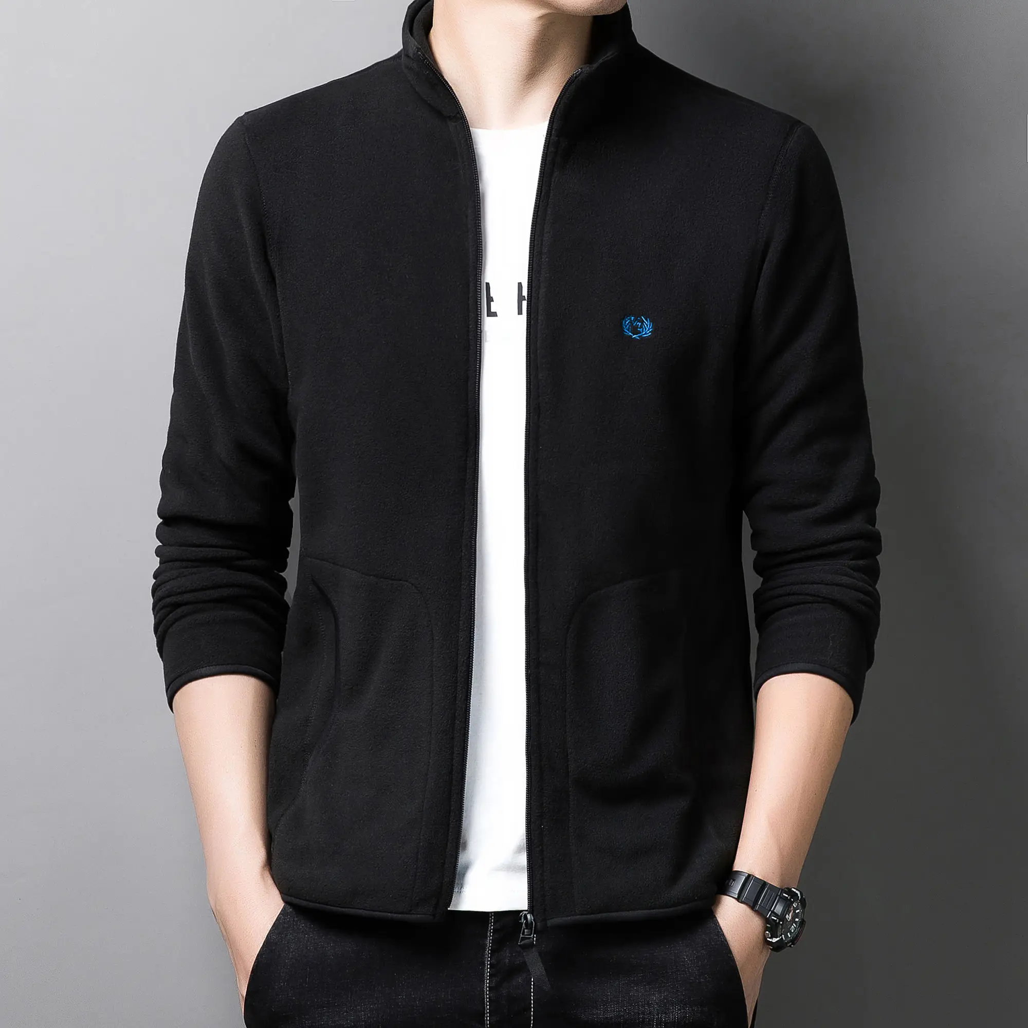 

End New High Luxury Men's Jacket Autumn Quality Zipper Stand Collar Pocket Embroidery Korean Trend Casual Slim Fit Coat