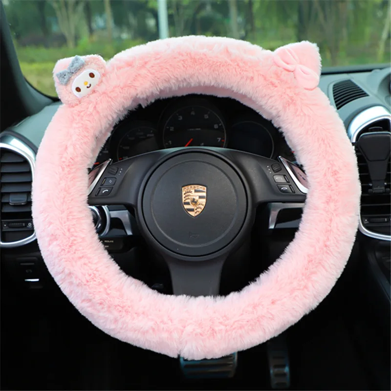 

Plush Car Steering Wheel Cover Winter Warm Antifreeze Car Handle Cover Cartoon Car Interior Supplies Women Car Accessories