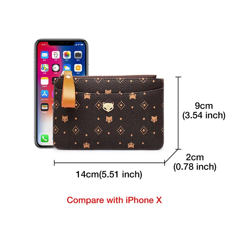 FOXER PVC Leather Card Holder Women Zipper Coin Packet Lady Key Bag Small Bus ID Card Wallet Light Thin Clutch Bag Fashion Purse