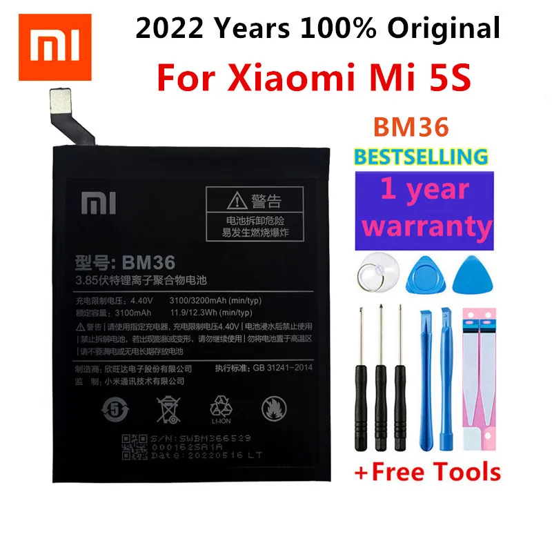 

XiaoMi Original Replacement Battery BM36 For Xiaomi Mi 5S MI5S 100% New Authentic Phone Battery 3200mAh+Gift Tools +Stickers