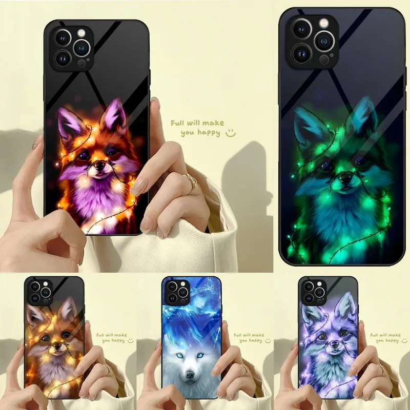 Cute Cartoon Animal Fox Phone Case Tempered Glass For IPhone Apple 13Pro Max 12 11 Mini X XR XS Max 8 7 6s Plus SE 2020 Cover