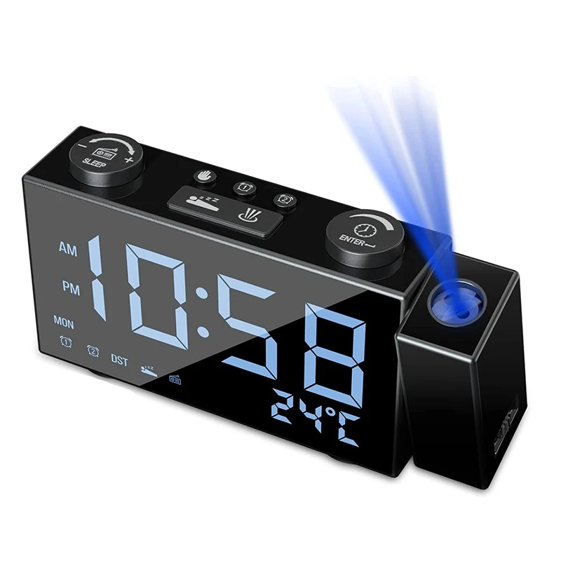 

Projection Alarm Clock Digital Alarm Clock With 3 Levels Screen Brightness, 6 Inch Screen Clock Radio For Bedroom,Office