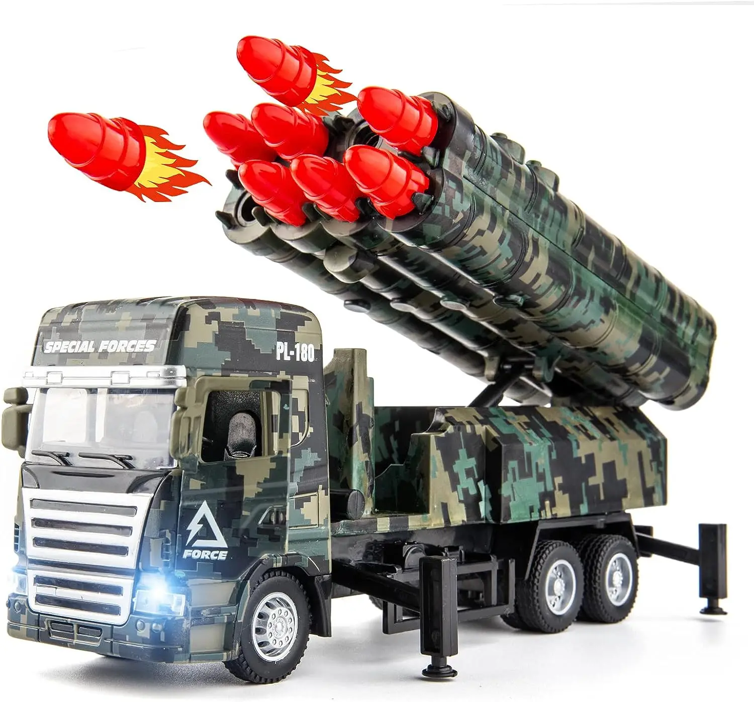 

Car Model Missile Launch Toy Truck Military Vehicle Model with Lights and Sounds Metal Alloy Friction Powered Toy Car Decoration