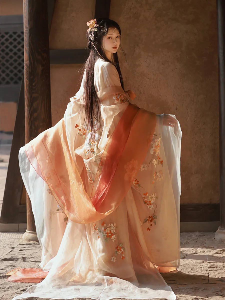 Женская Повседневная рубашка Hanfu с длинными рукавами и вышивкой в тяжелом стиле