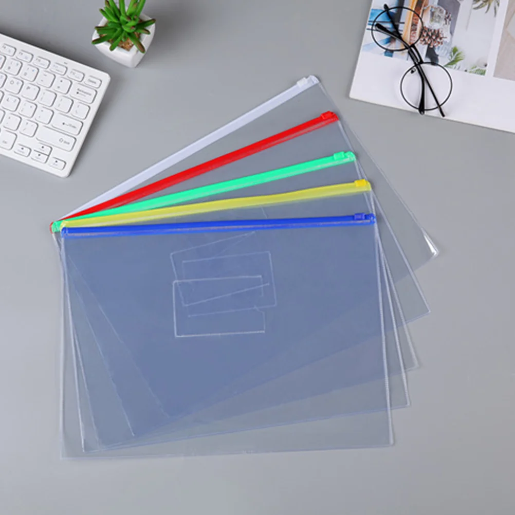 

10 pcs Envelope Purse Case A4 Zipper Stationery Bags Waterproof Zip File Folders Plastic Wallets Folder Document Folder Zip