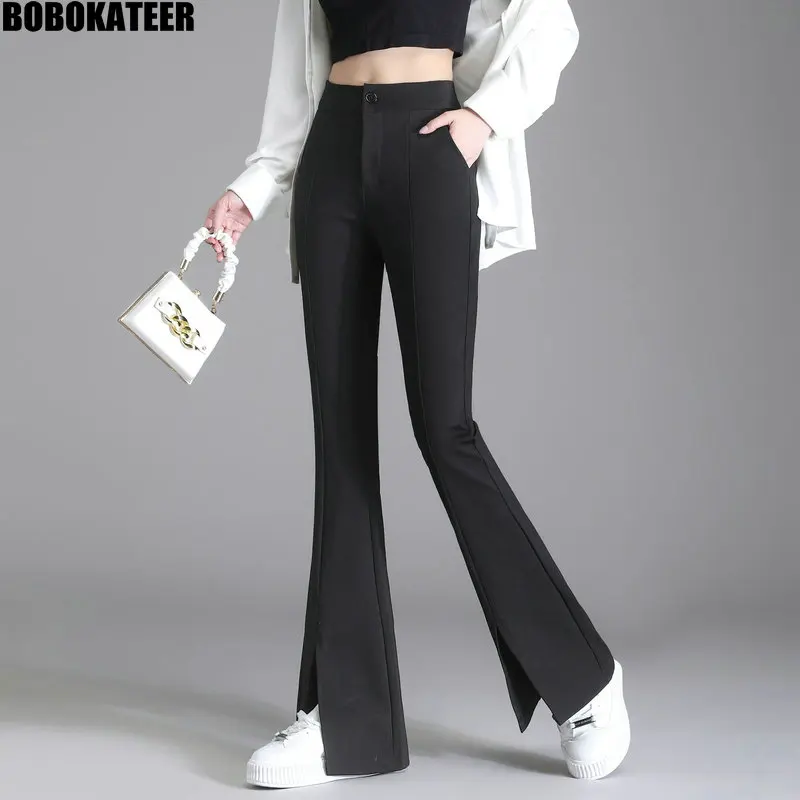 

BOBOKATEER Autumn Black Pants Women High Waist Vintage Micro Flared Trousers Women Clothes Korean Style Length Pants Casual 2022