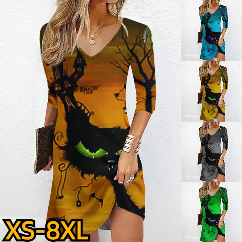 

Женская юбка с V-образным вырезом, длинным рукавом и 3D-принтом