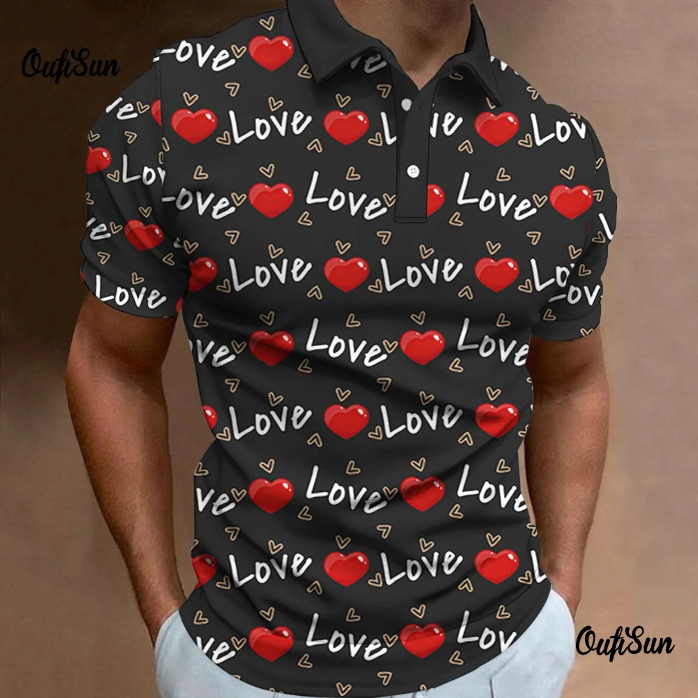 Модные мужские поло-поло в стиле хип-хоп с узором Love Heart футболки больших размеров