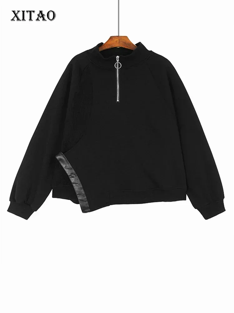 

Женский свитер на молнии XITAO, асимметричный трикотажный свитер с воротником-стойкой, Новинка осени, свободный тренд DMJ3209