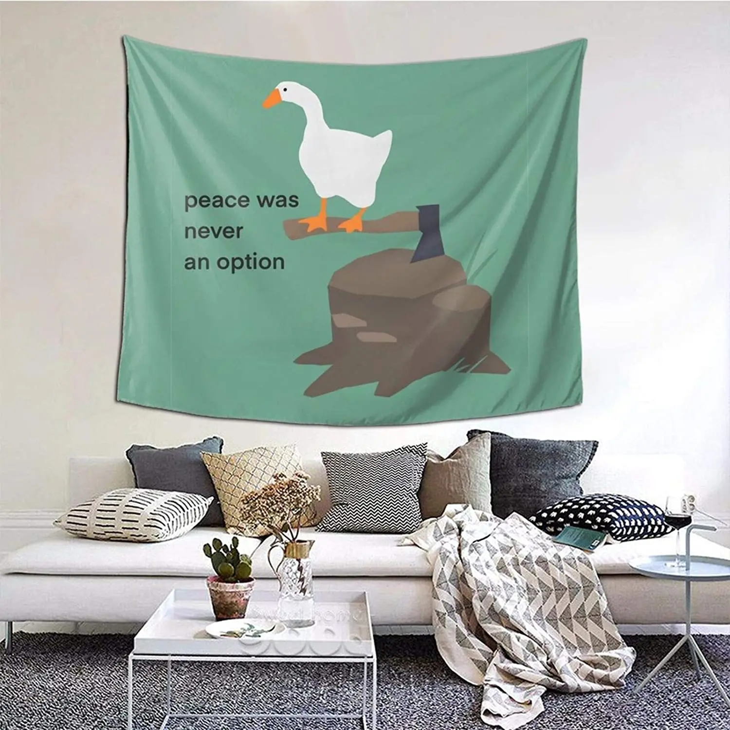 

Untitled Goose Game Meme Peace Option Tapestry Wall Hanging Anime Tapestries Wall Art Wall Tapestry Home Decoration