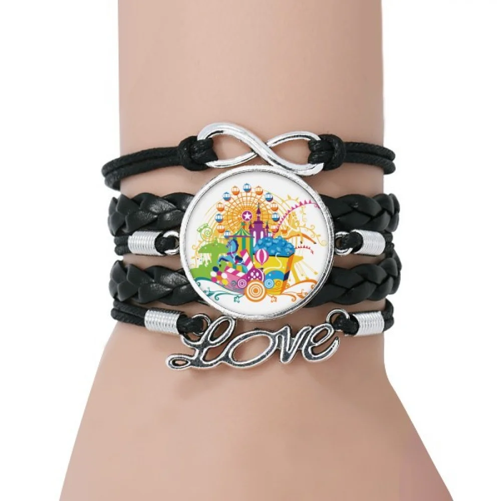 

Ferris Wheel Castle Amusement Park Bracelet Love Accessory Twisted Leather Knitting Rope Wristband