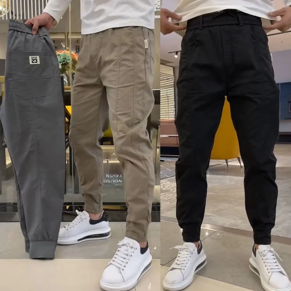 Брюки мужские облегающие однотонные Повседневная Уличная одежда модные штаны