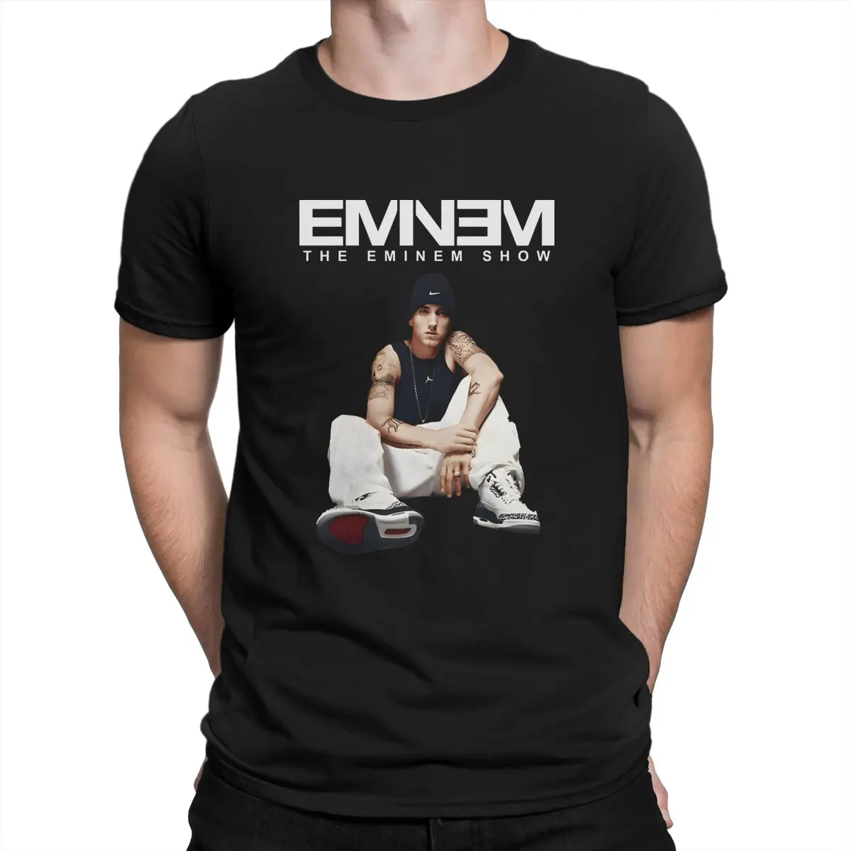 Мужские футболки с подробным изображением крупного плана Eminem новинка из чистого