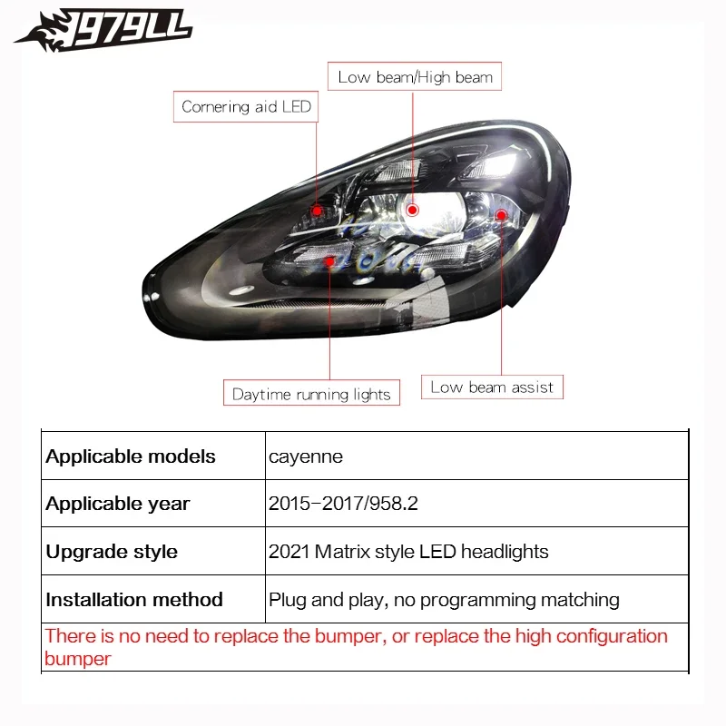 Автомобильные аксессуары LXBY 958.2: светодиодные фары для Porsche Cayenne 958.2 2015-2017, обновление в стиле PDLS 2021 года (art.: 3920dbc8a7e3e) - 3920dbc8a7e3e