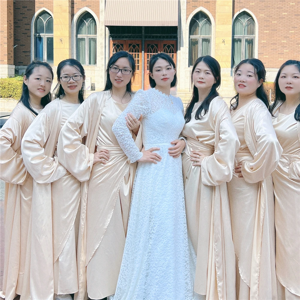 Ид Дубай костюм из трех предметов мусульманские атласные халаты кимоно с