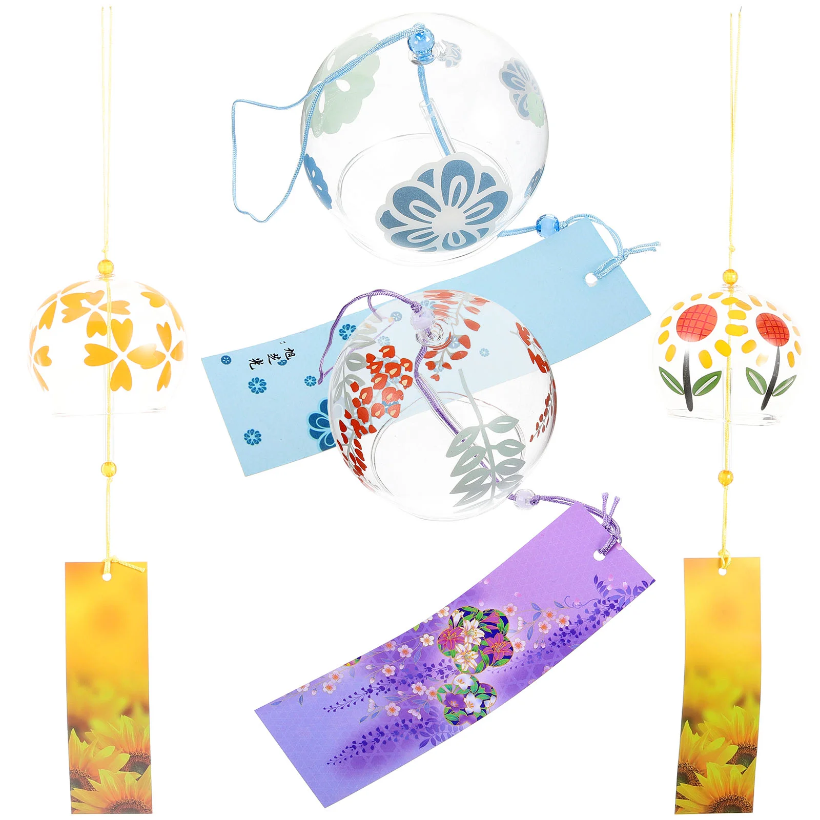 

4 Pcs Wind Chimes Garden Pendants Balcony Hanging Simple Glass Paper Craft Ornaments Bells Decorative