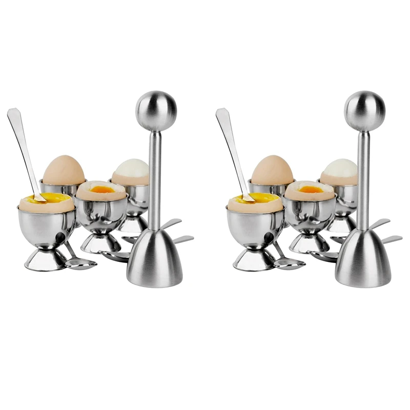 

Stainless Steel Egg Cracker Topper Set,Hard Boiled Eggs Separator Holder,8 Spoons,8 Cups,2 Shells Remover Top Cutter