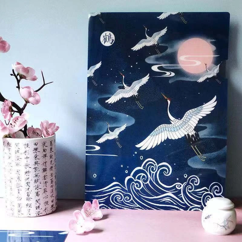 

Auspicious Crane Ancient Style L-shaped Folder Creative Crane Student Office Document File Storage Bag Learning Stationery