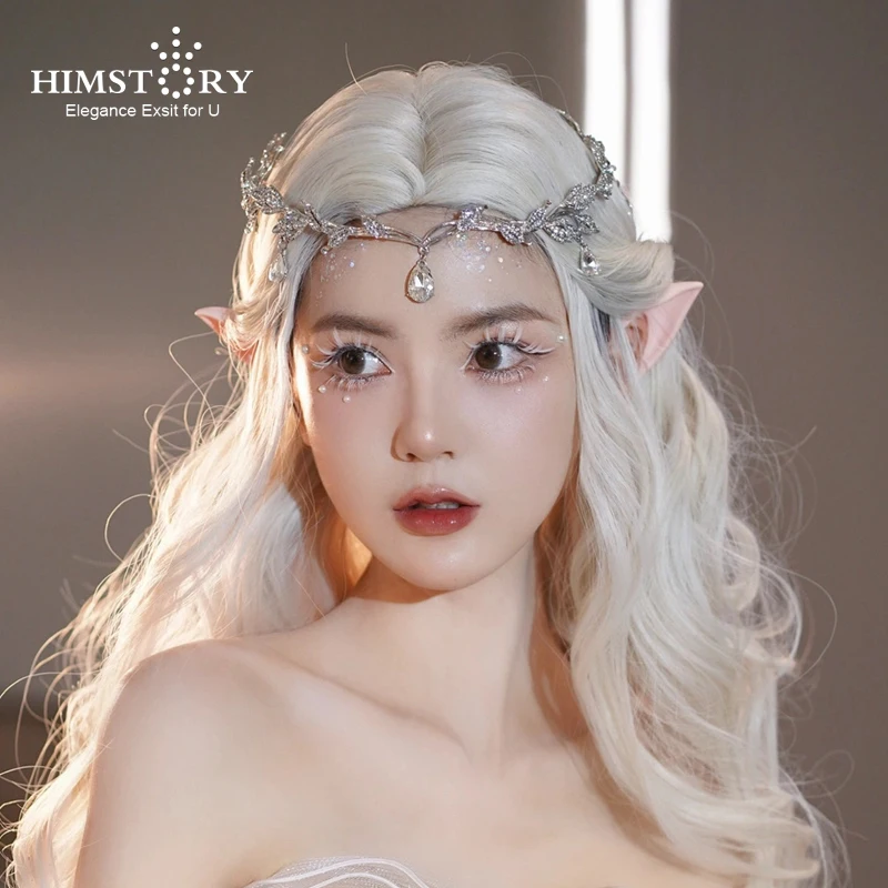 

HIMSTORY Round Elves Crown Tiara Women Waterdrop Headband Bridal Hair Accessories Headpiece Wedding Headwear Gifts