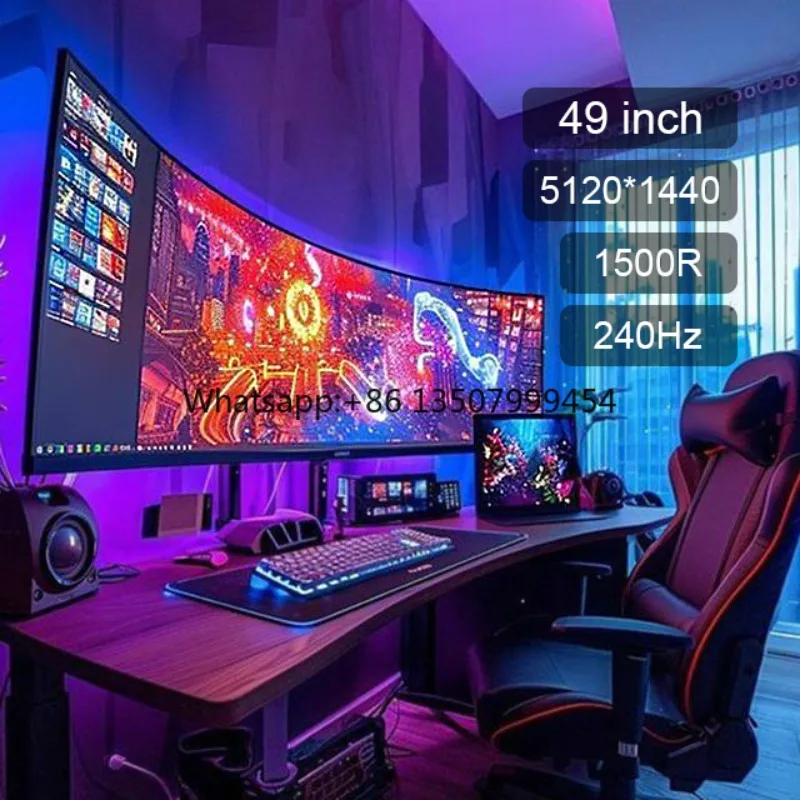 Фото Изогнутый 49-дюймовый игровой монитор 5K 32:9 Ultrawide 240 Гц HDR400 для настольных ПК с интерфейсом DP и функцией разделения экрана №1