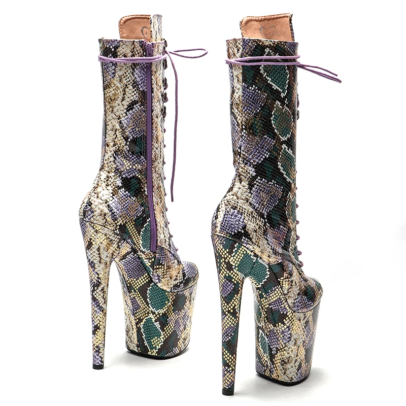 Leecabe 20CM/8Inch patent leather  boots heels platform short boots model nightclub super high heel  4B