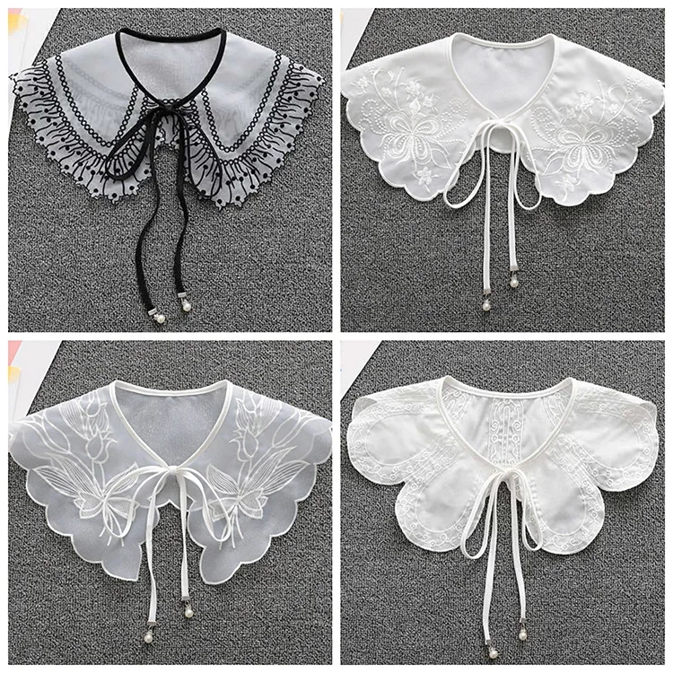 

Sweet Lapel Fake Collar for Women's Shirt Detachable Vintage Lace Bowknots Collars Half Shirt False Collars Neckwear Accessories