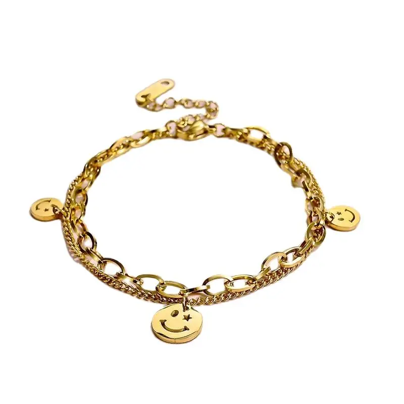 

Fashion Bracelet Stainless Steel Bracelet unique Design Simple cute smiley Multi-layer Women's Bracelet Jewelry Gift