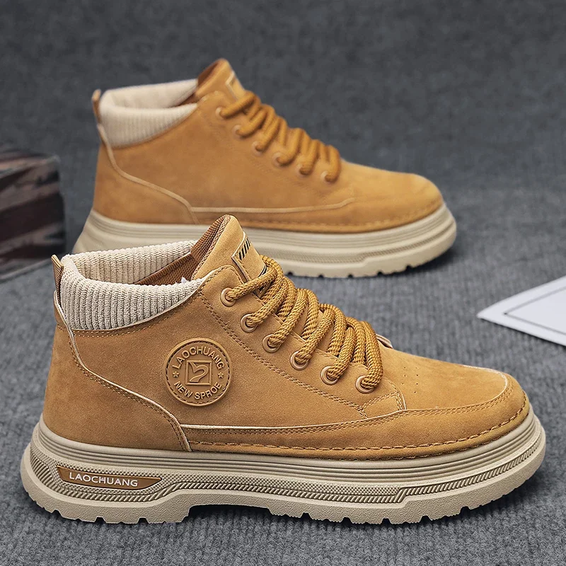 Мужские ботинки кожаные повседневные уличные на платформе походная ковбойская