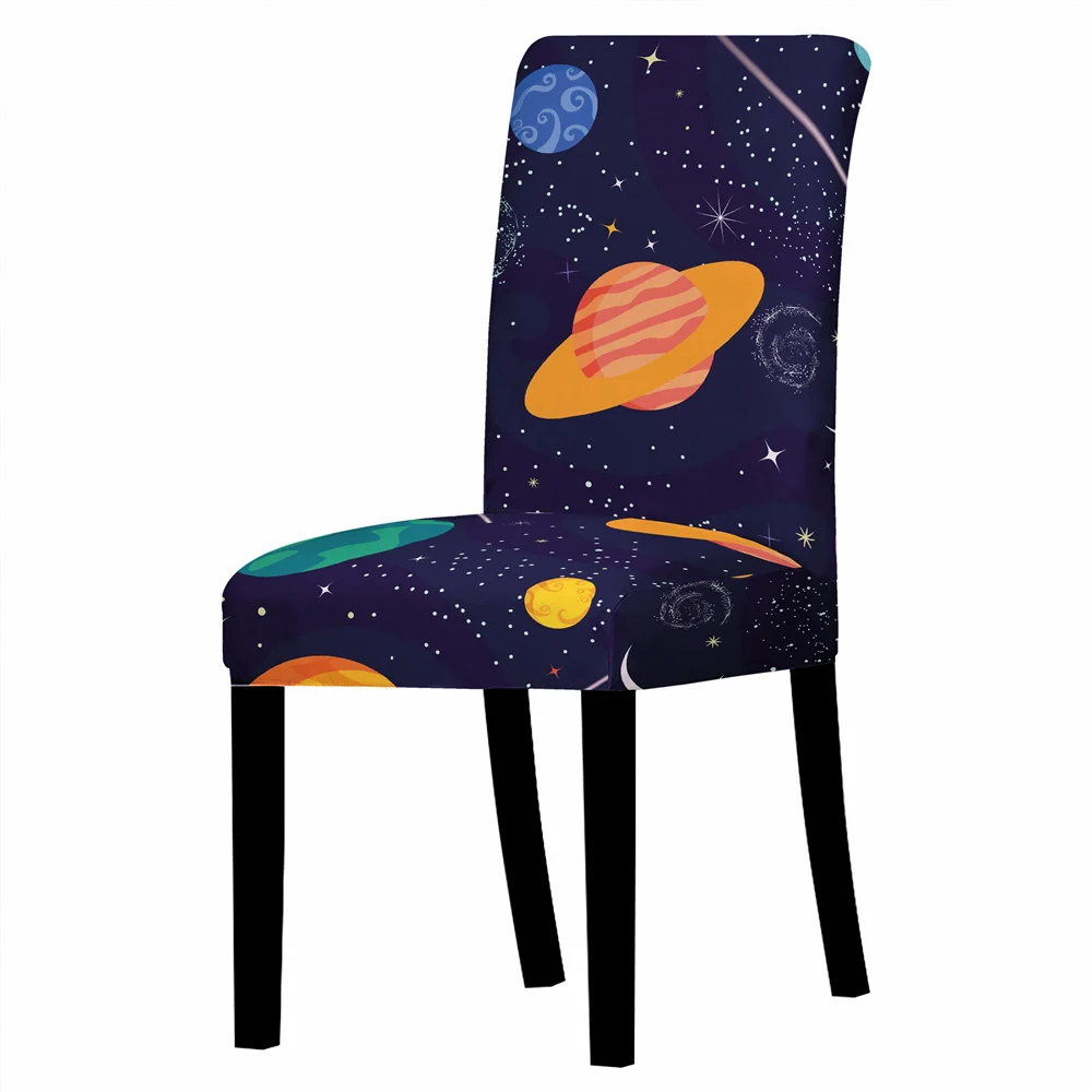 

Cartoon Galaxy Planet Print Removable Chair Cover High Back Anti-dirty Chair Protector Home Gaming Chair Office Chair Bar Stool