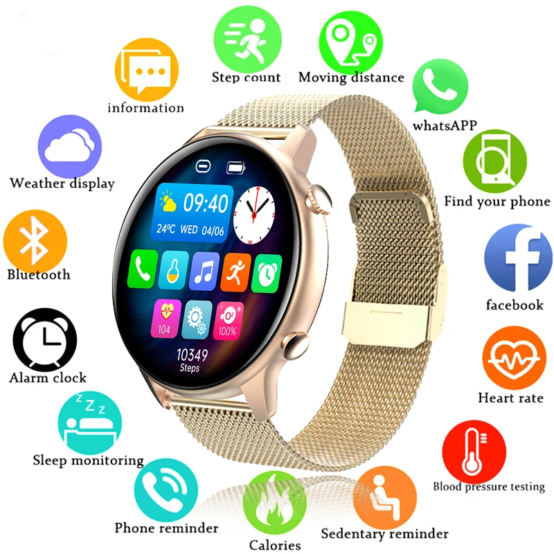 

2022 New Smart watch Ladie Full touch Screen Sport Fitness watch IP67 waterproof Bluetooth Call For Android iOS Smartwatch Women