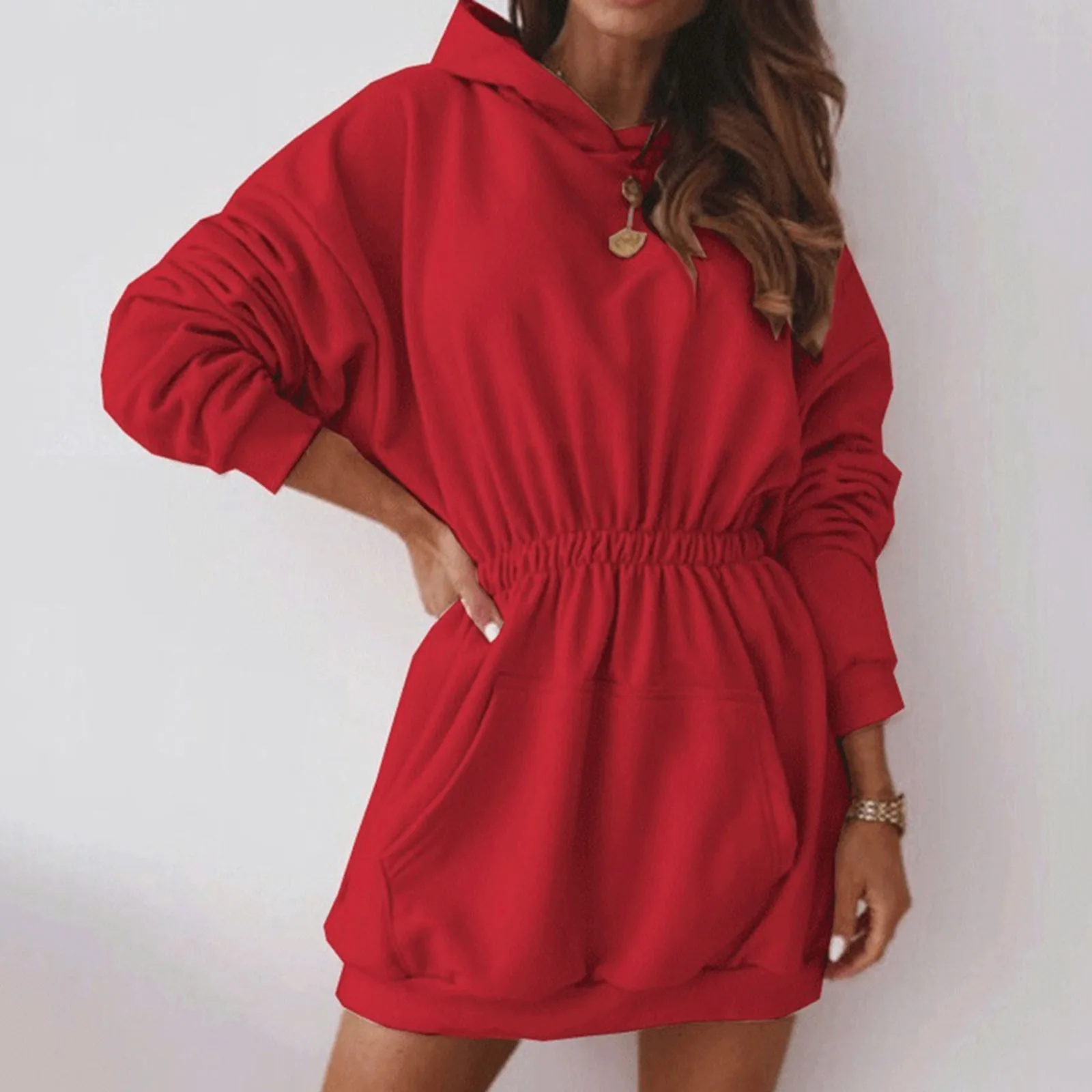 

Long Jacket Tunic Women's Street Long Sleeve Sweashirts Top Hooded Zipper Solid Color Warm Top Women Sweatpants Sweatshirt Set