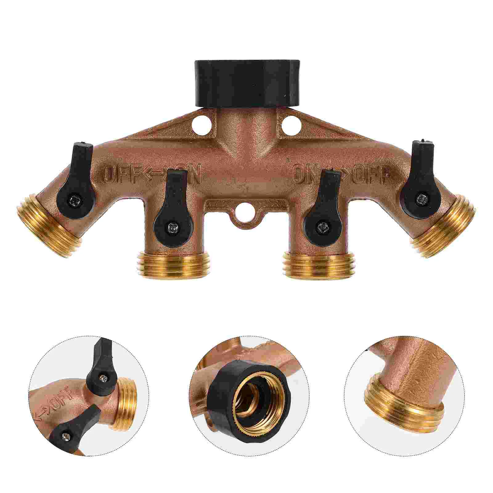 1 set of 4 Way Brass Hose Spigot Adapter Splitter Garden Hose Adapter Connector