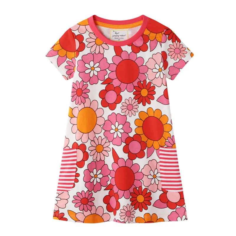 

Jumping Meters Princess Girls Dresses Sunflowers Print Hot Selling Baby Clothing Short Sleeve Summer Kids Frocks