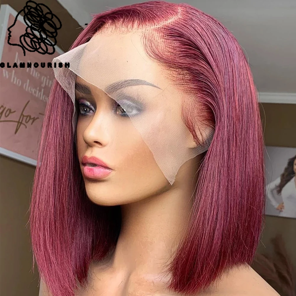 13X4 Burgundy Lace Front Brazilian Remy Human Hair Wig 99J Wine Red Straight Lace Front Wig For Women Pre Plucked With Baby Hair