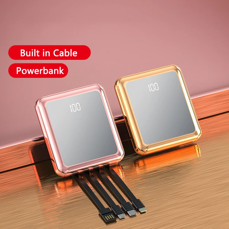 

Power Bank 20000mAh 10000mAh Powerbank Built in Cable for iPhone 13 Samsung S22 Huawei P50 Poverbank External Battery with Light