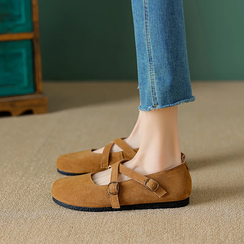 AIYUQI Genuine Leather Mary Jane Shoes Women Retro 2023 New Summer Round Head Women's Flats Casual Loafers For Women