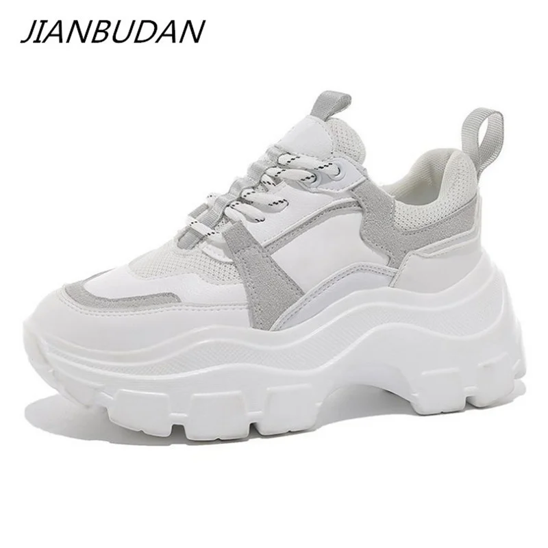 

Женские весенние кроссовки JIANBUDAN, увеличивающие рост белые, черные, осенние кроссовки на массивной подошве, дышащая обувь для отдыха