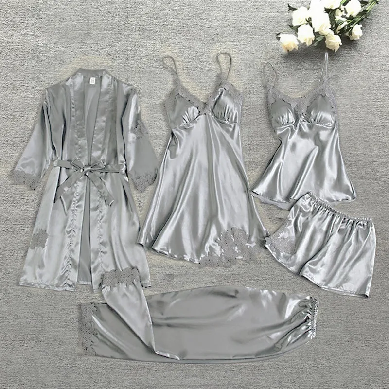 2023New 5 suit Ms. Sexy silk pajamas leisurewear nightdress female bud silk pajamas suits spring and summer