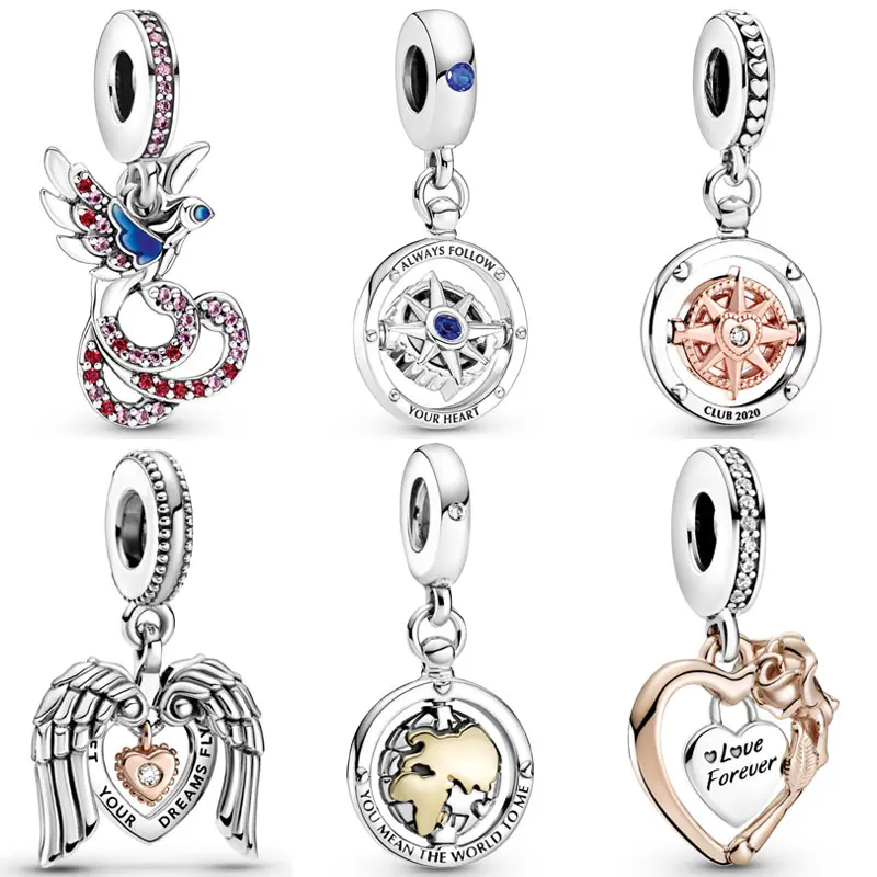 

Chinese Mythical Phoenix Spinning Compass Angel Wings Pendant Beads 925 Sterling Silver Charms Fit Pandora Bracelet Diy Jewelry