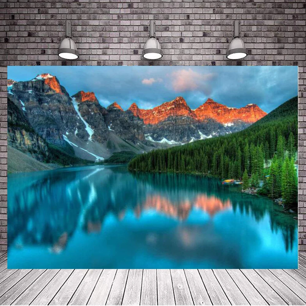 

Фон для фотосъемки с изображением гор леса озера