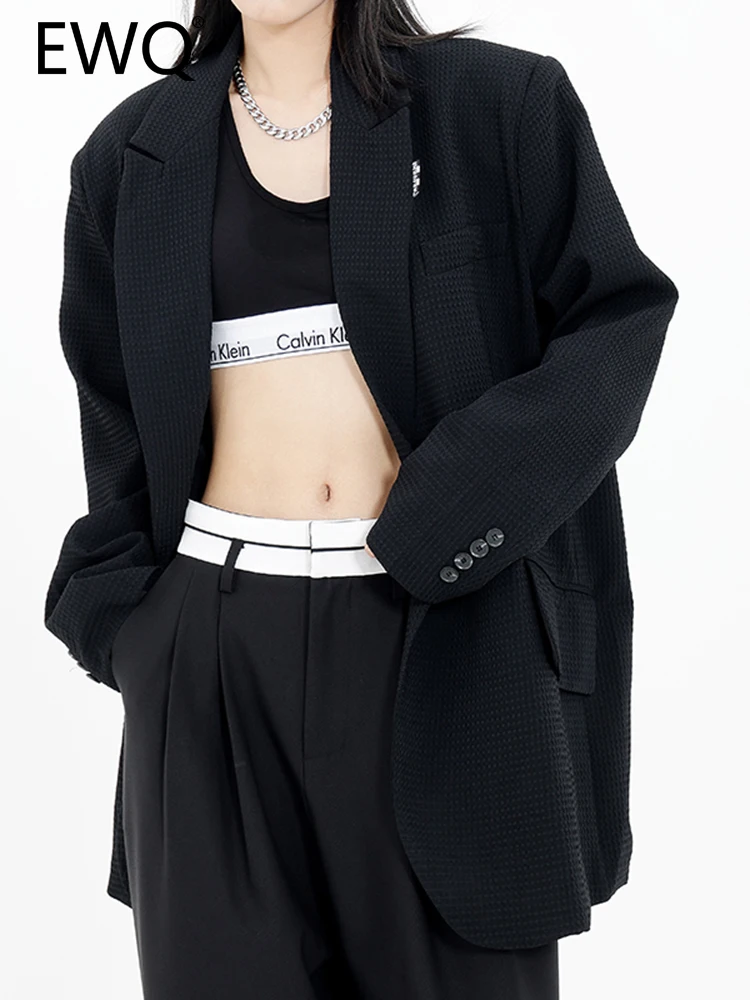 

Женский двубортный Блейзер EWQ, Свободный Повседневный пиджак с отложным воротником и длинным рукавом, модель 26D1456 в Корейском стиле на весну...