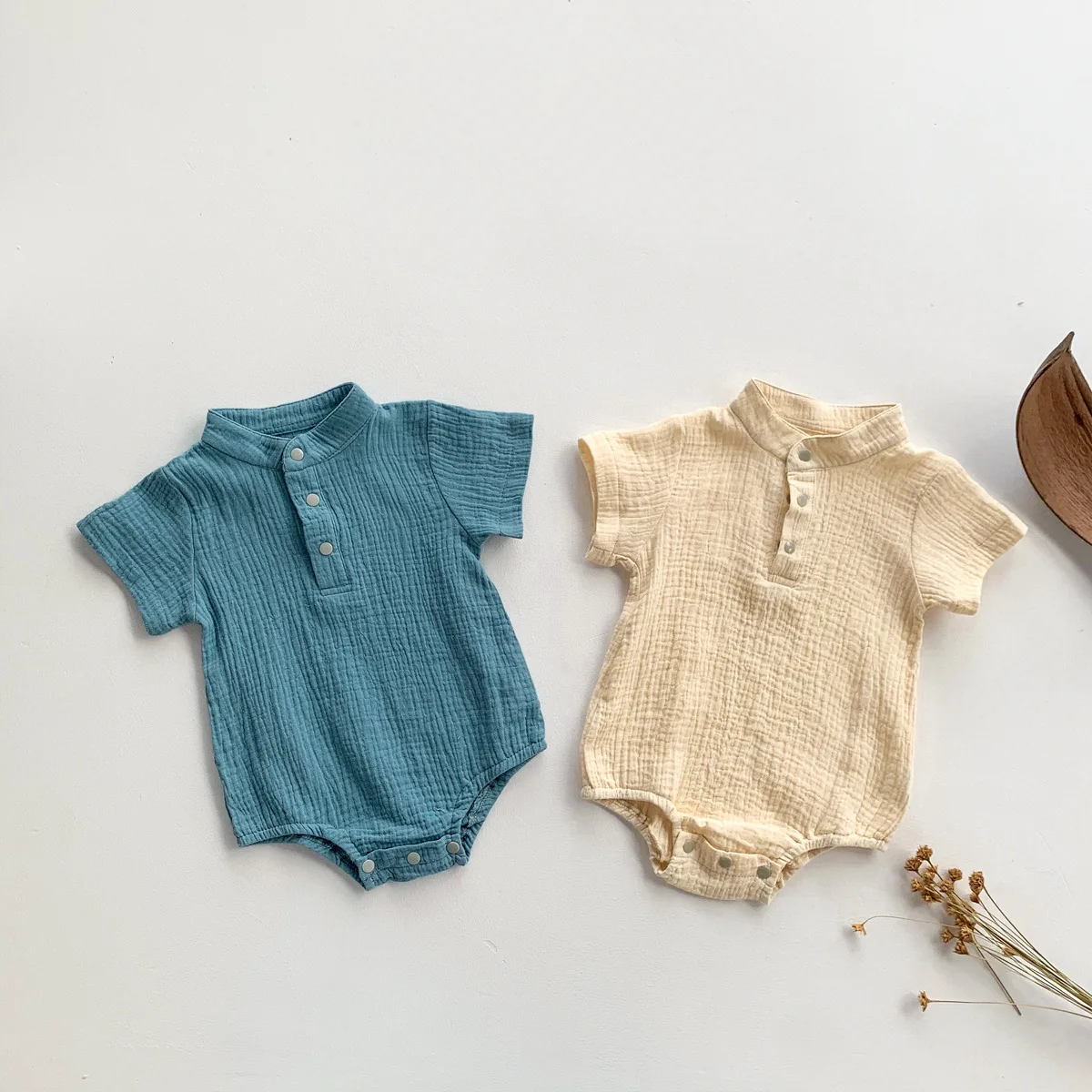

New Born Baby Girl Clothes Summer Thin Infant Cotton Linen Jumpsuit Kid Draped One-piece Toddler Pure Color Short Sleeve Romper