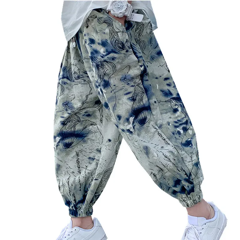 

Teen Boys Pants New Summer Anti-Mosquito Clothes Cotton Linen Casual Sweatpants 2022 Children's Fashion Print Ankle Length Pants
