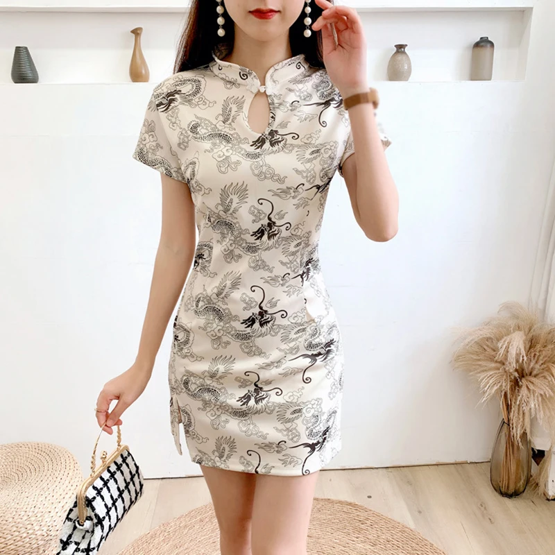 

Улучшенная версия платья Чонсам в китайском стиле, летнее милое приталенное платье на шнуровке, традиционные женские платья чонсам