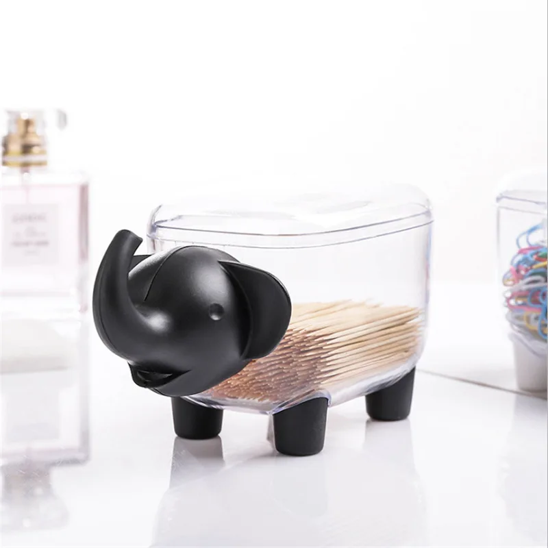 

Creative Cute Elephant Toothpick Cotton Swab Dustproof Storage Box Desktop Small Items Organizer Makeup Cosmetic Containers