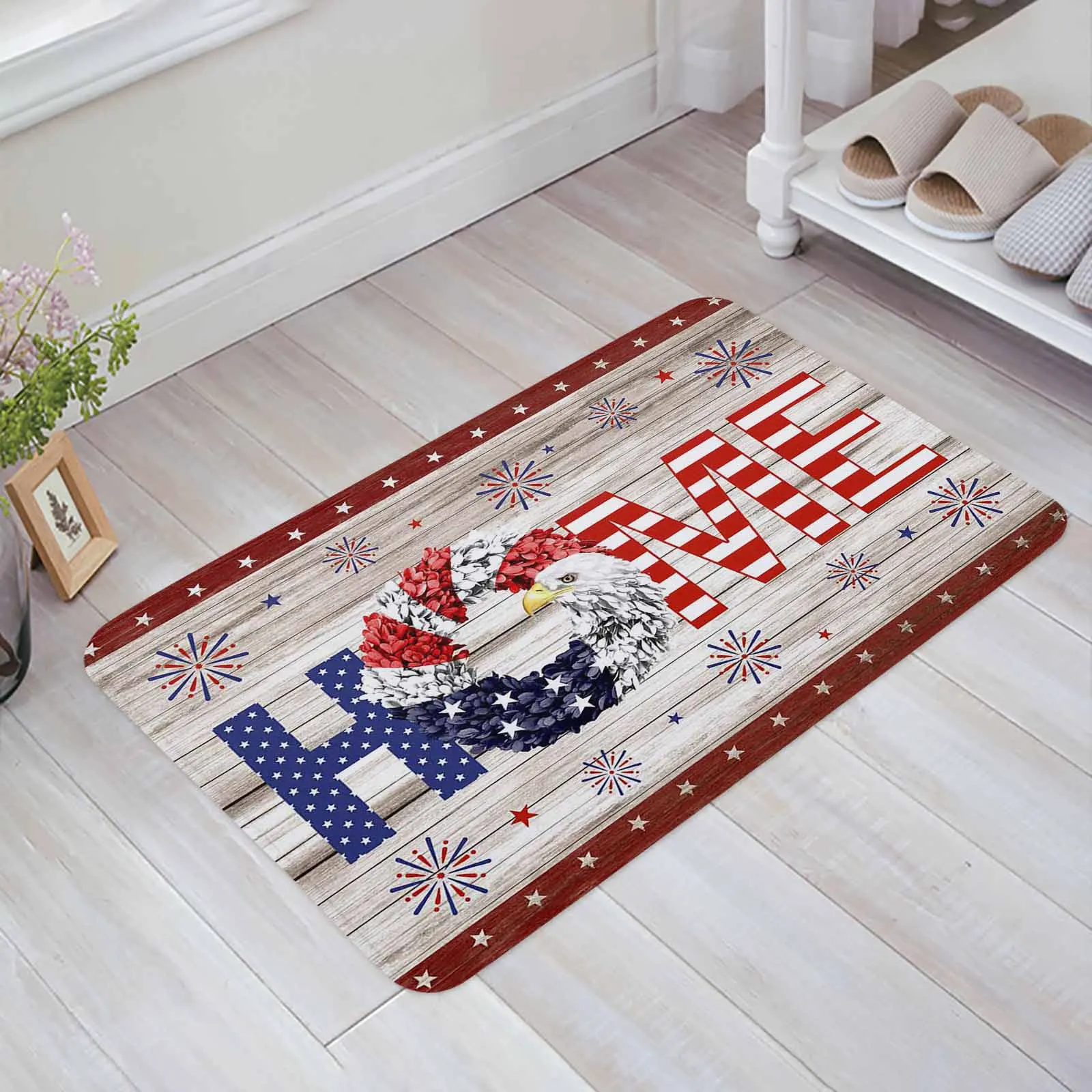 

Противоскользящий напольный коврик с изображением венка и орла на День независимости, коврик для входной двери, домашний декор, кухонный Ко...