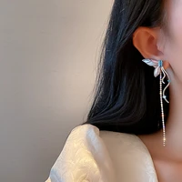 2022 new fashion trend 925 silver needle post elegant delicate romantic diamond butterfly tassel earrings ladies jewelry gifts