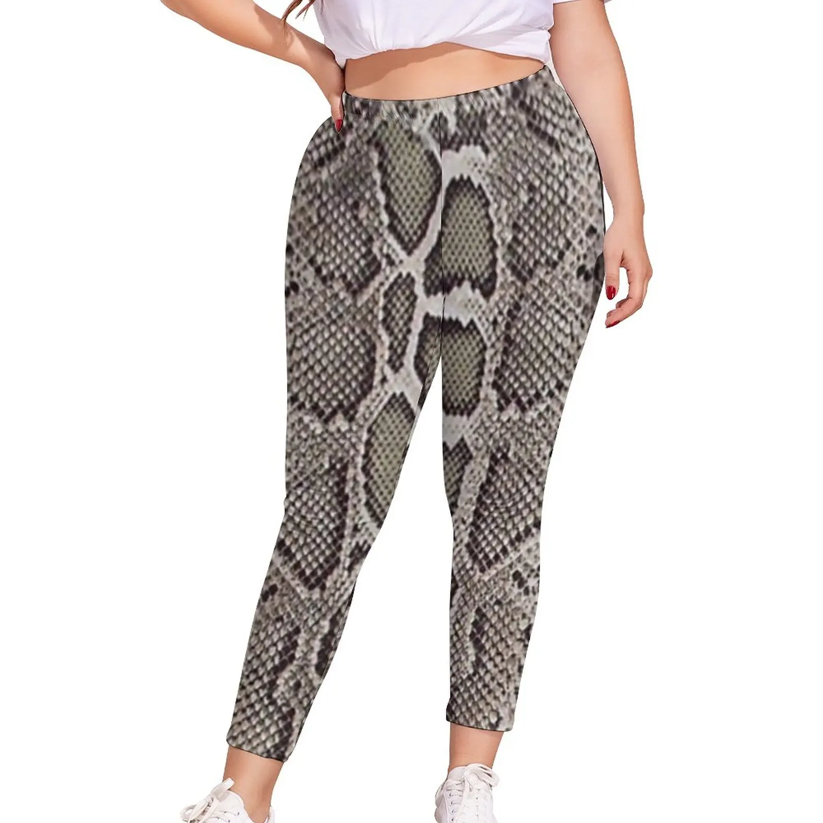 

Леггинсы женские эластичные с принтом змеиной кожи, большие размеры 3XL 4XL