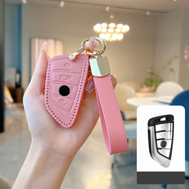 

Lady Use Pink Car Key Case Cover Shell Fob For BMW X3 X5 X6 F30 F34 E60 E90 F10 E34 E36 F20 G30 F15 F16 1 3 5 7 Series