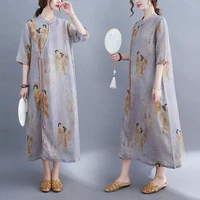 2022 chinese traditional women chinese dress cotton and linen qipao elegant cheongsam lady floral print vintage dress